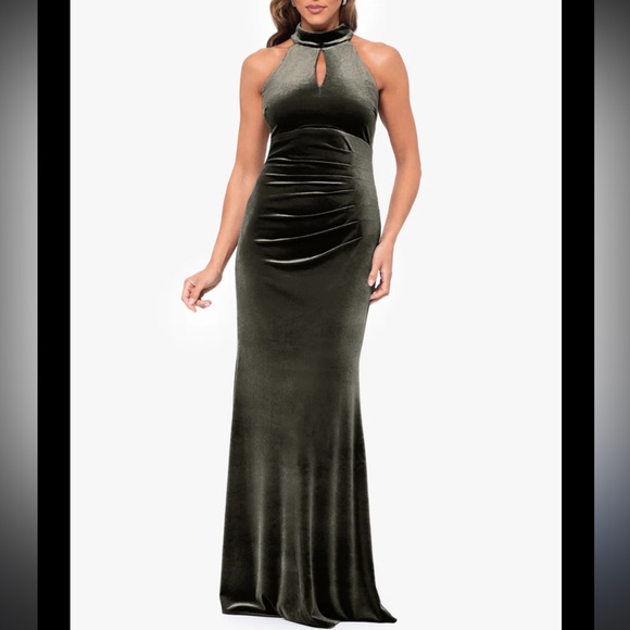 XSCAPE EVENINGS "GRACE" VELVET MOCK NECK DRESS - Picture 1 of 7